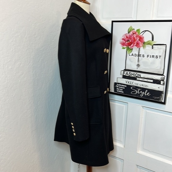 Zara Black Wool Blend Button Front Coat Size XL - Picture 2 of 8